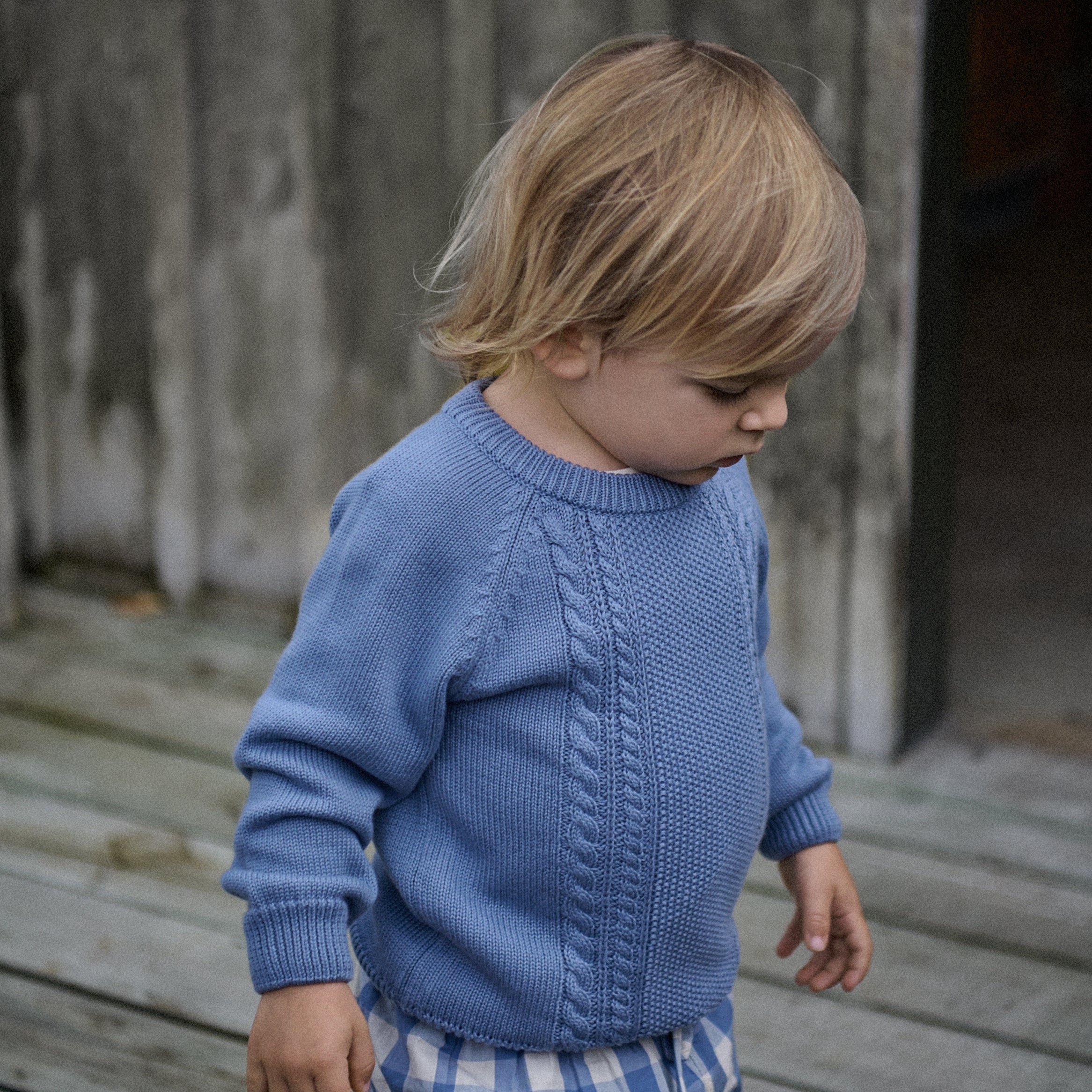 Nature Baby Billy Jumper -Dusky Blue Cable Knit