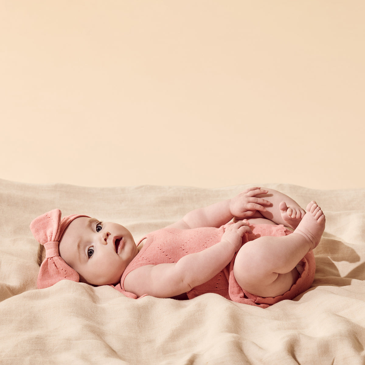 Wilson & Frenchy Petal Pink Organic Knitted Pointelle Playsuit