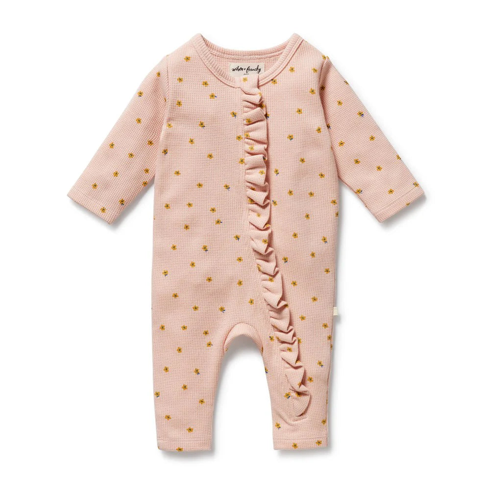 Wilson & Frenchy Little Fleur Organic Waffle Ruffle Zipsuit