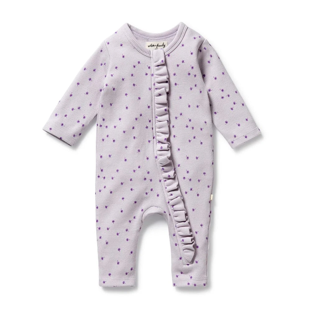 Wilson & Frenchy Lulu Daisy Organic Waffle Ruffle Zipsuit