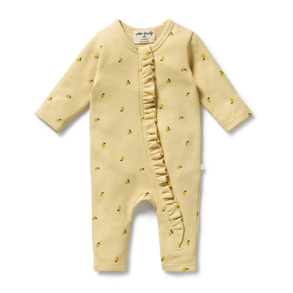 Wilson & Frenchy Little Lemon Organic Waffle Ruffle Zipsuit