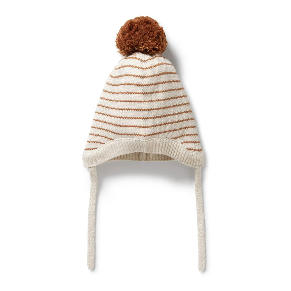Wilson & Frenchy Cinnamon Stripe Organic Knitted Stripe Bonnet