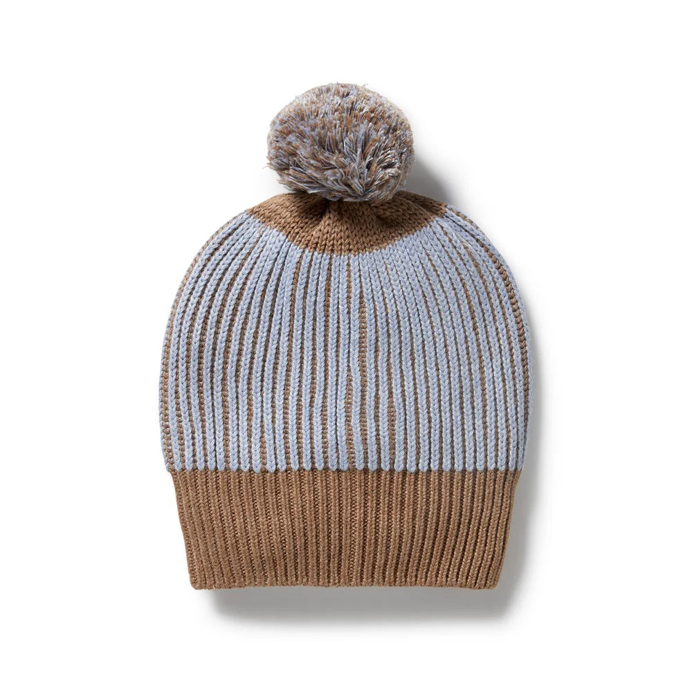 Wilson & Frenchy Coco Blue Speckle Organic Knitted Ribbed Hat
