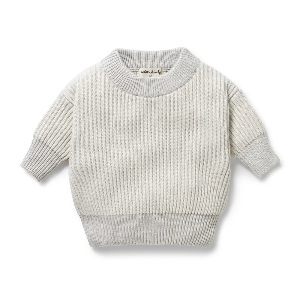 Wilson & Frenchy Grey Melange and Oatmeal Organic Knitted Ribbed Jumper