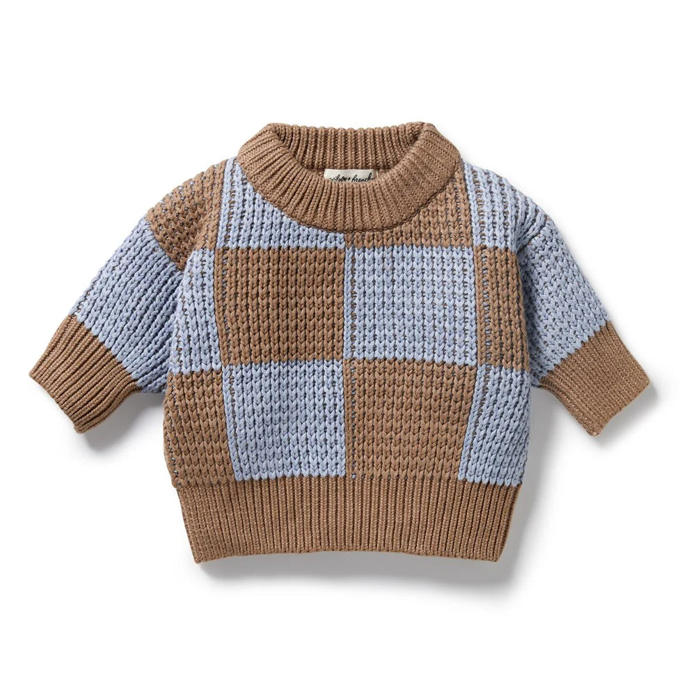 Wilson & Frenchy Coco Blue Speckle Organic Knitted Check Jumper