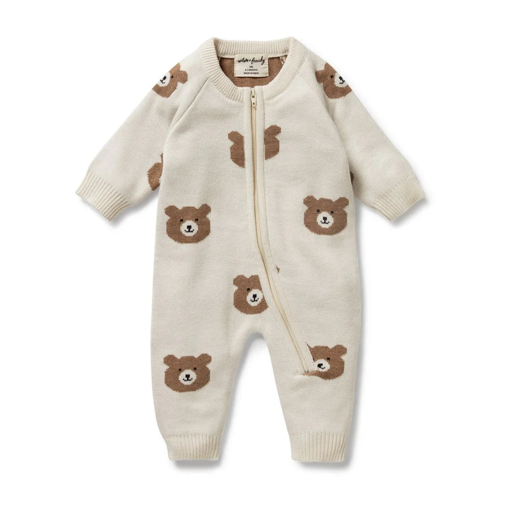Wilson & Frenchy Beary Cute Organic Knitted Jacquard Growsuit