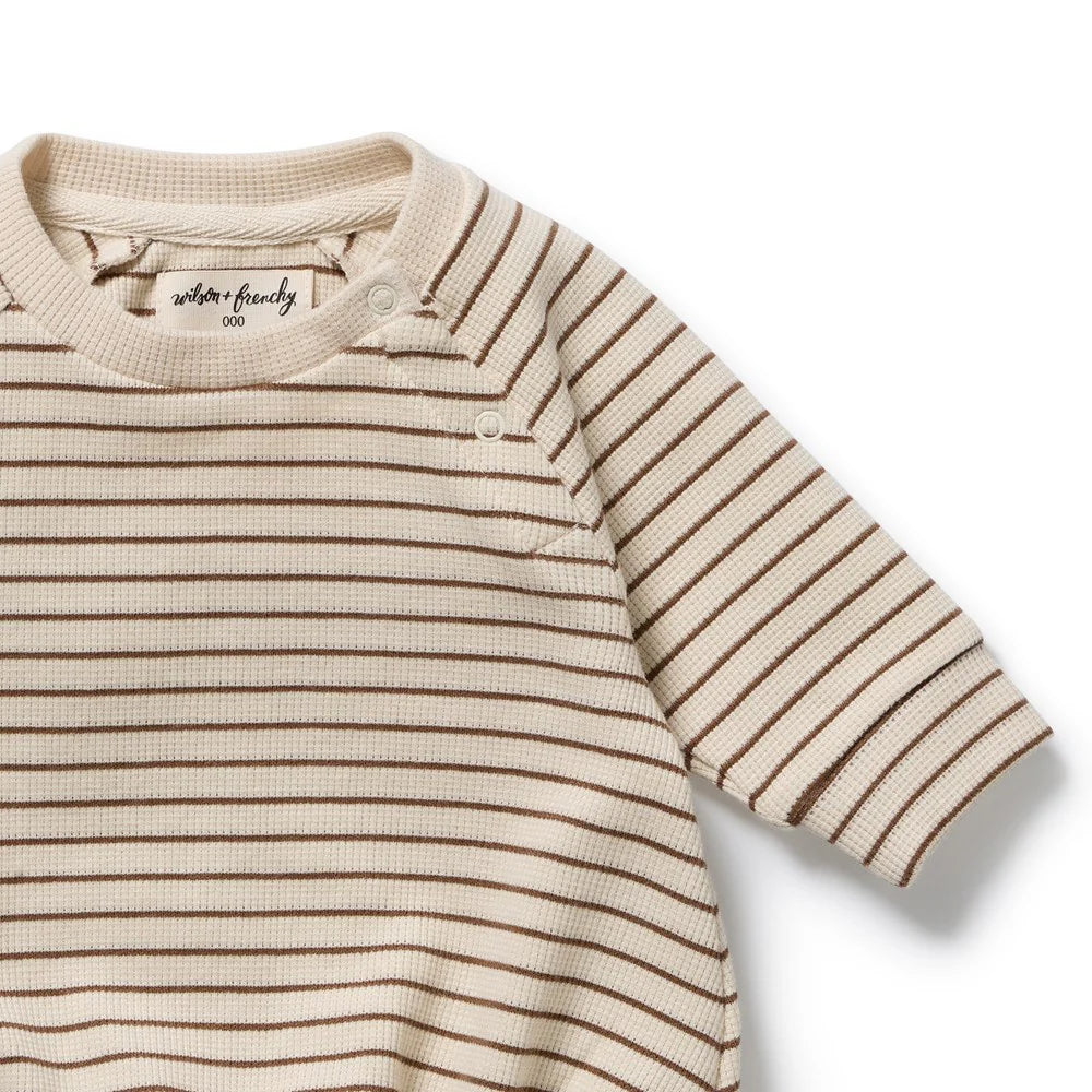 Wilson & Frenchy Nutmeg Stripe Organic Waffle Bodysuit