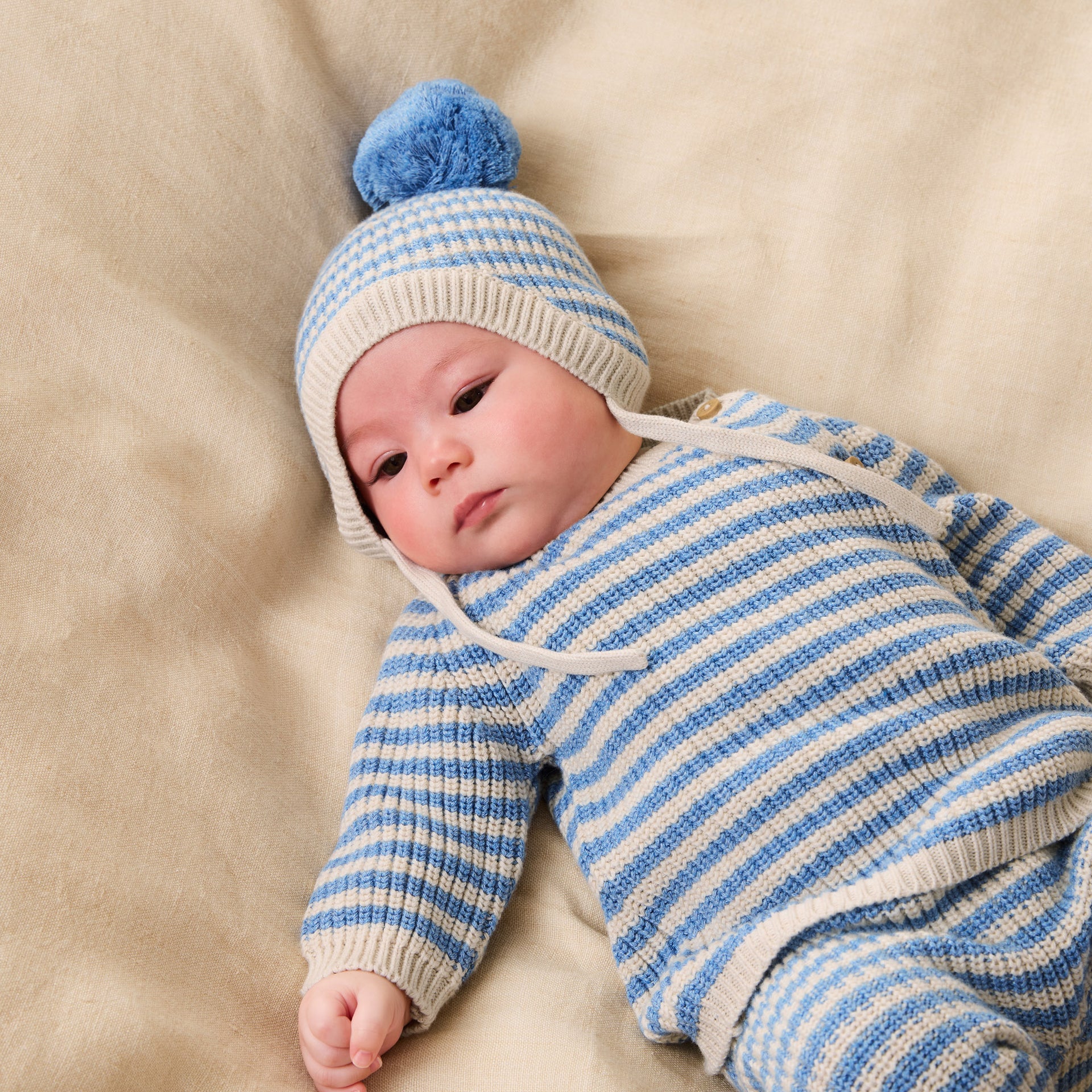 Wilson & Frenchy Frosted Blue Organic Knitted Stripe Bonnet