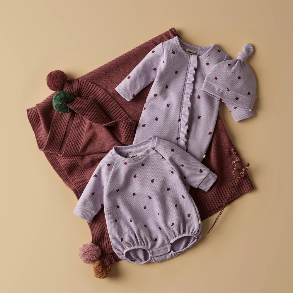 Wilson & Frenchy Berry Plums Organic Waffle Ruffle Zipsuit