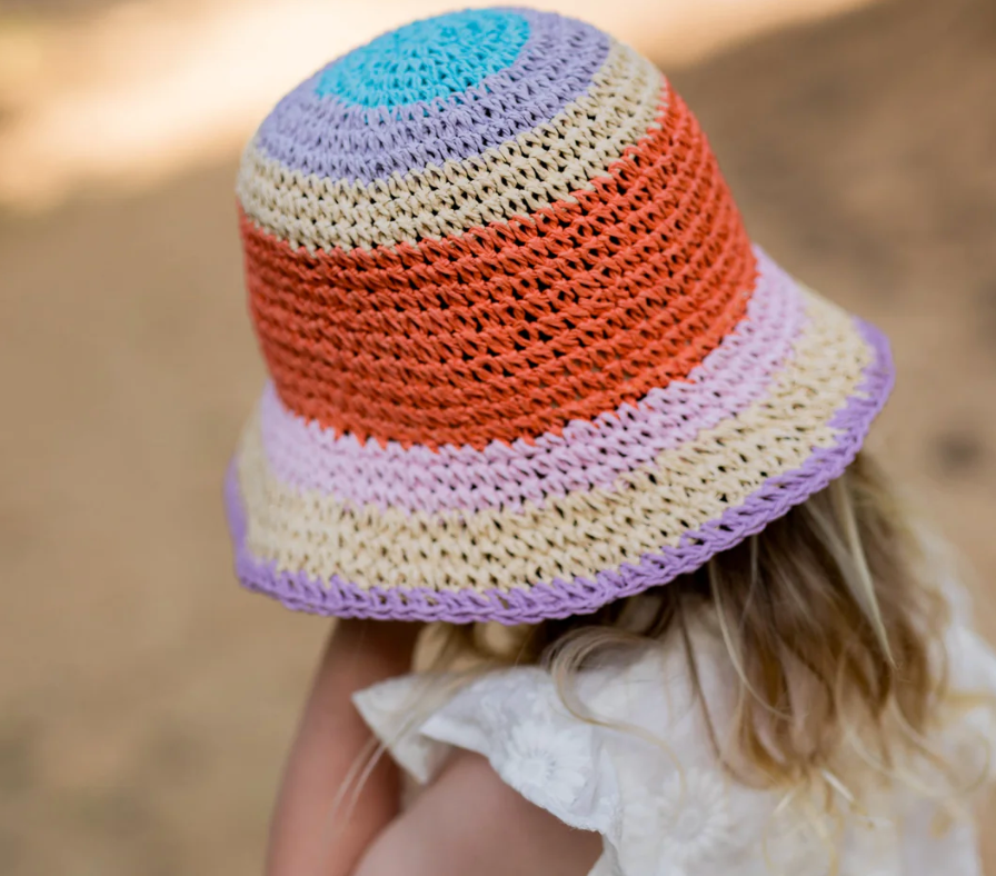 Acorn Kids Astrid Crochet Straw Hat- Sand Multi Colour