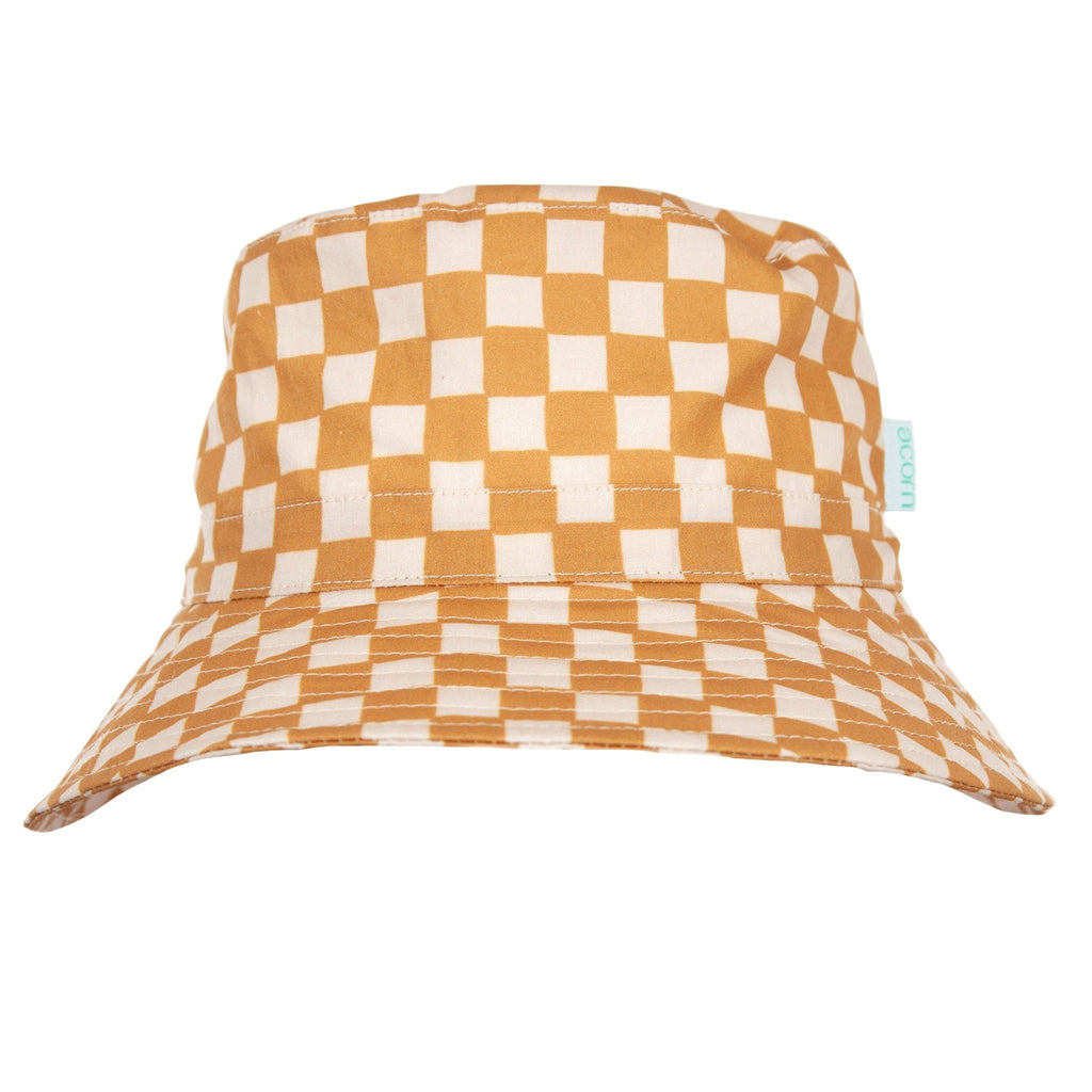 Acorn Kids Checkmate Wide Brim Bucket Hat- Caramel and Cream