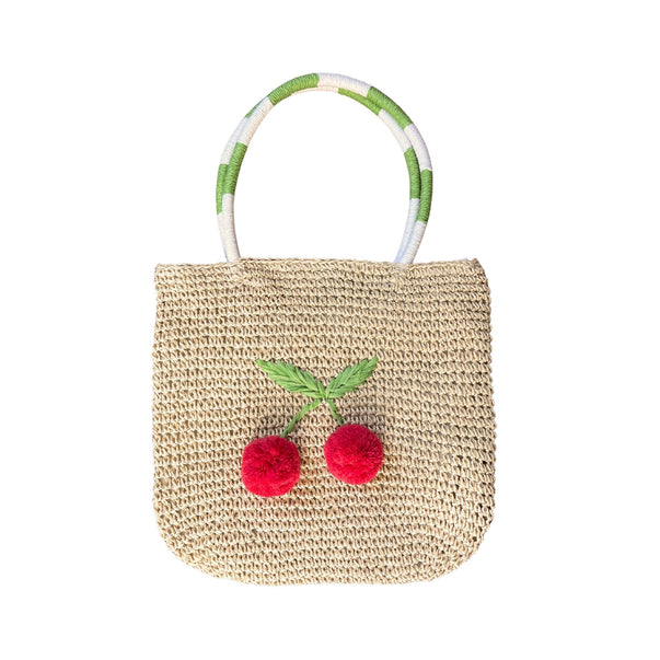 Acorn Kids Cherry Pom Pom Crochet Bag Natural Red & Green