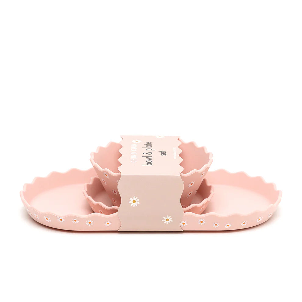 Chino Club Pink Daisy Wavy Edge Silicone Bowl and Plate Set