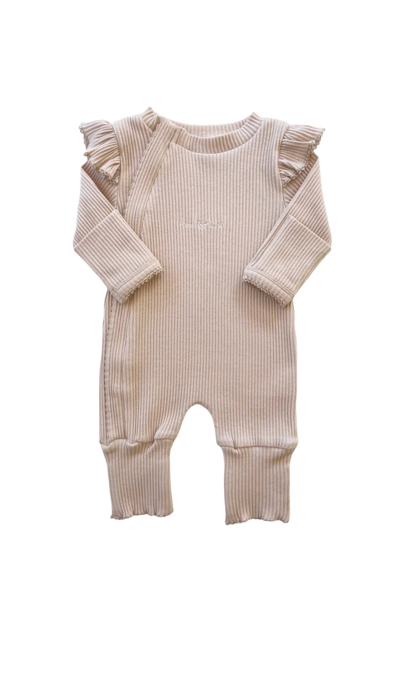 Rai & Co Frill Ribbed Jumpsuit - Beige