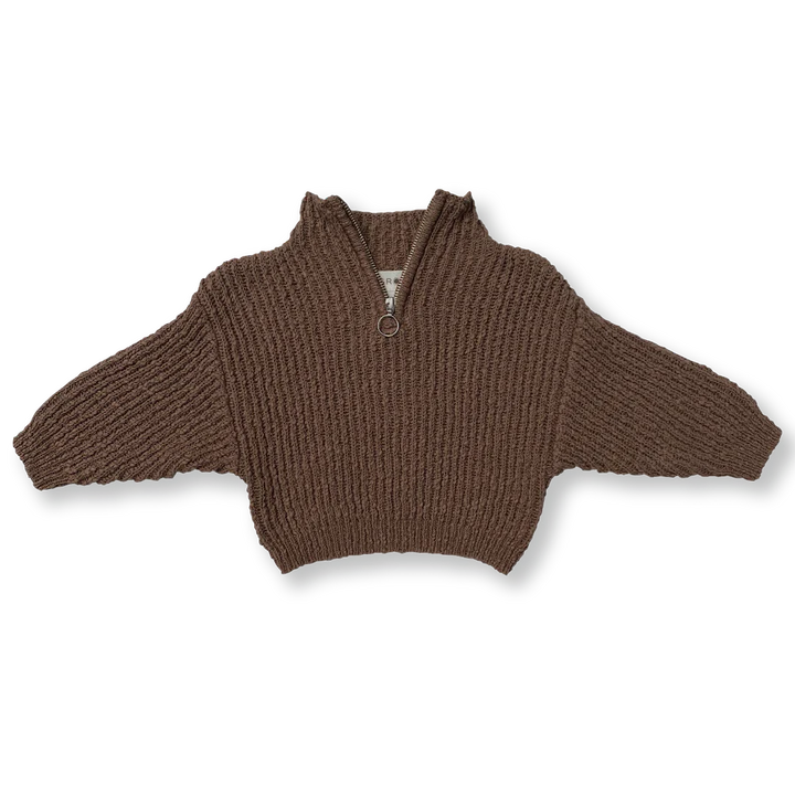 Grown Slub Yarn Zip Pull Over - Clay