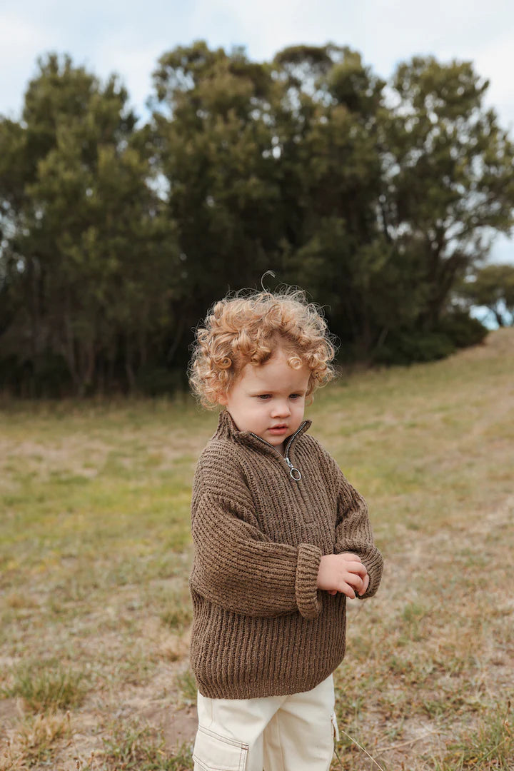 Grown Slub Yarn Zip Pull Over - Clay
