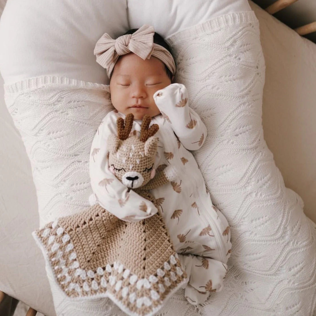 Blossom & Pear Heirloom Crochet Lovey Comforter - Fawn