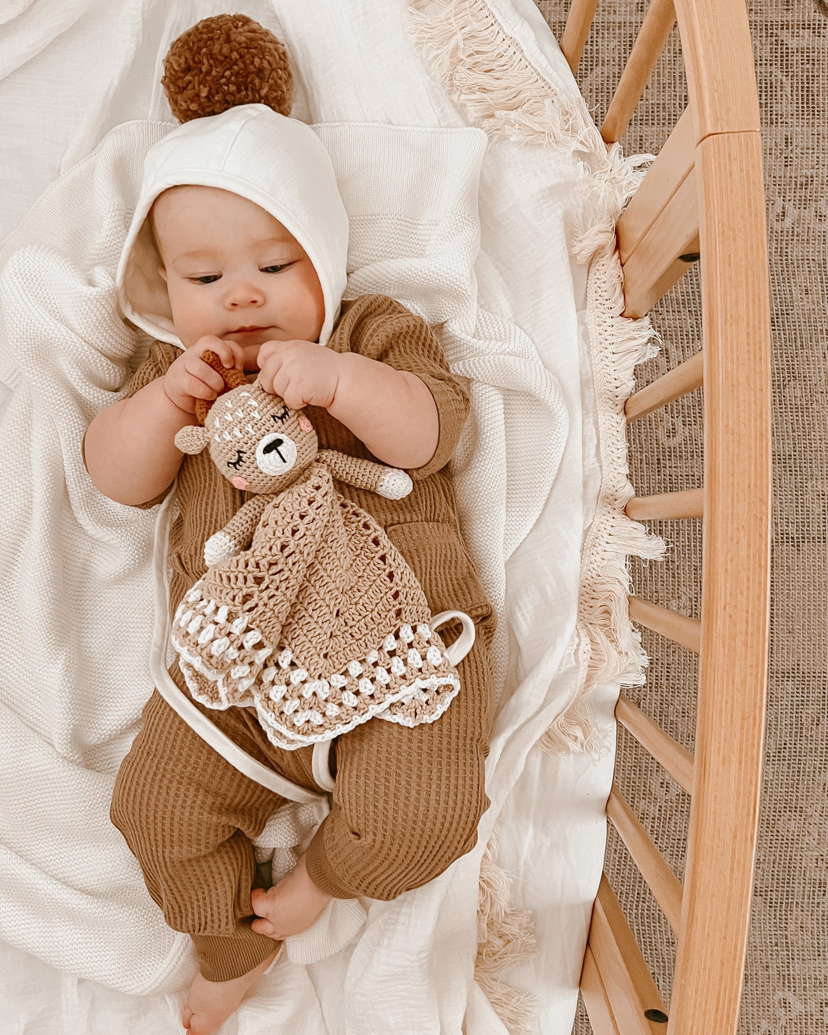 Blossom & Pear Heirloom Crochet Lovey Comforter - Bear