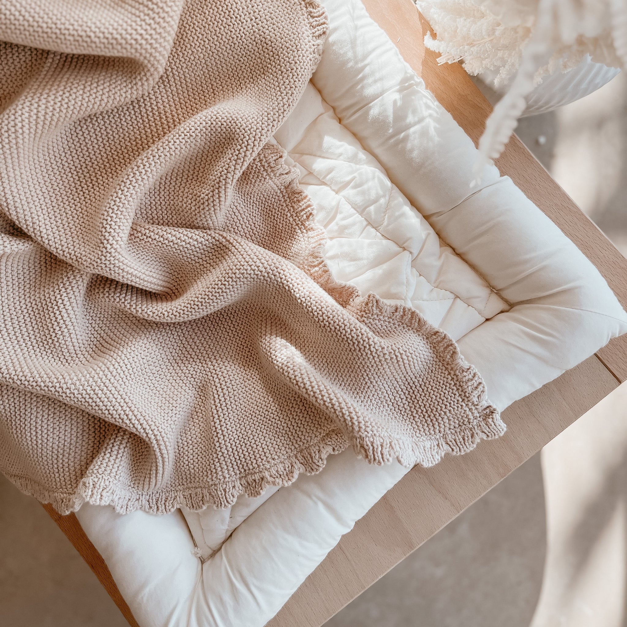 Blossom & Pear Heirloom Poppy Frill Knit Blanket - 100% Cotton Peony