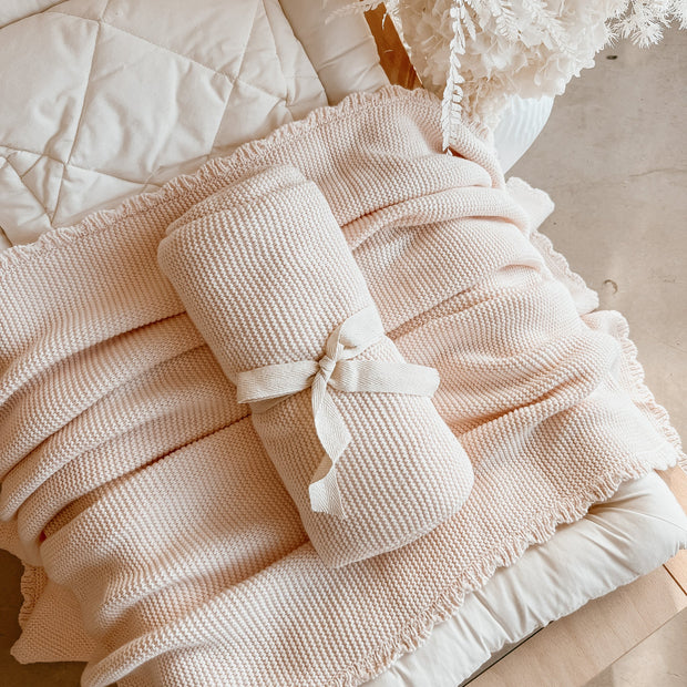 Blossom & Pear Heirloom Poppy Frill Knit Blanket - 100% Cotton Peony