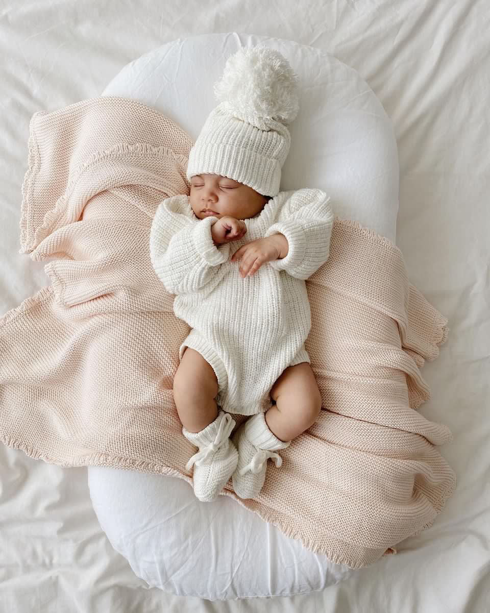 Blossom & Pear Heirloom Poppy Frill Knit Blanket - 100% Cotton Peony