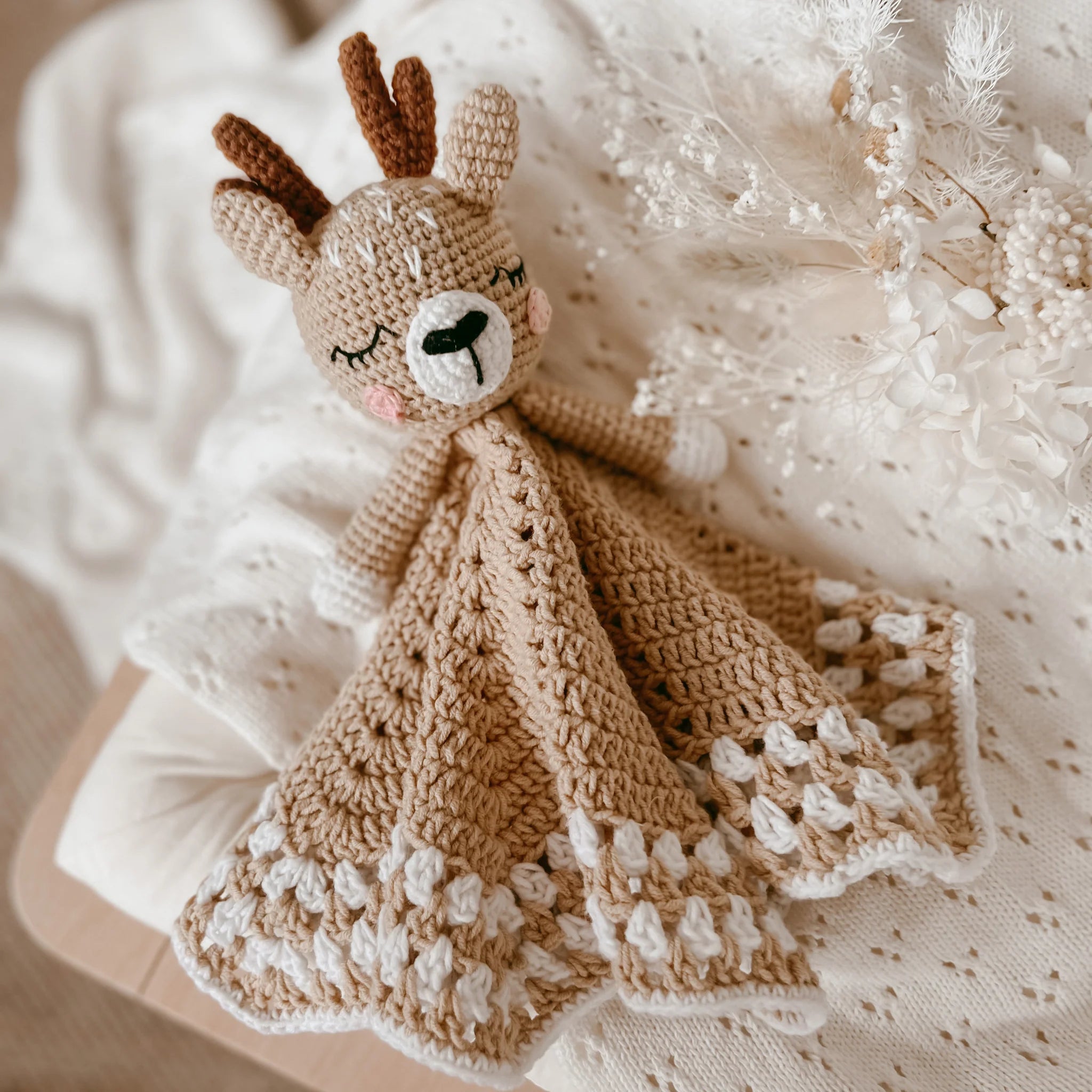 Blossom & Pear Heirloom Crochet Lovey Comforter - Fawn