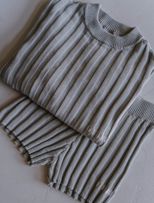 Eastaxe Knitted Crewneck & Short Set - Light Grey