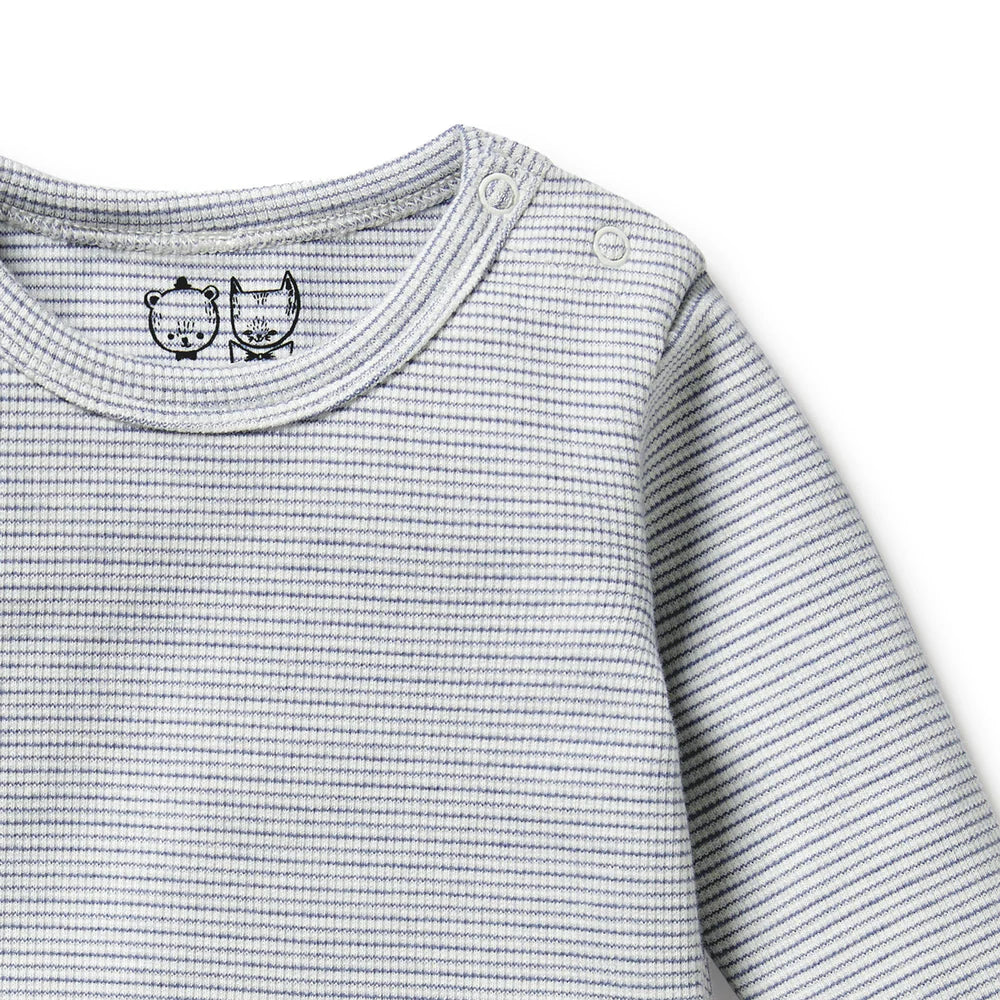 Wilson & Frenchy Organic Stripe Long Sleeved Rib Bodysuit - Rain Drops
