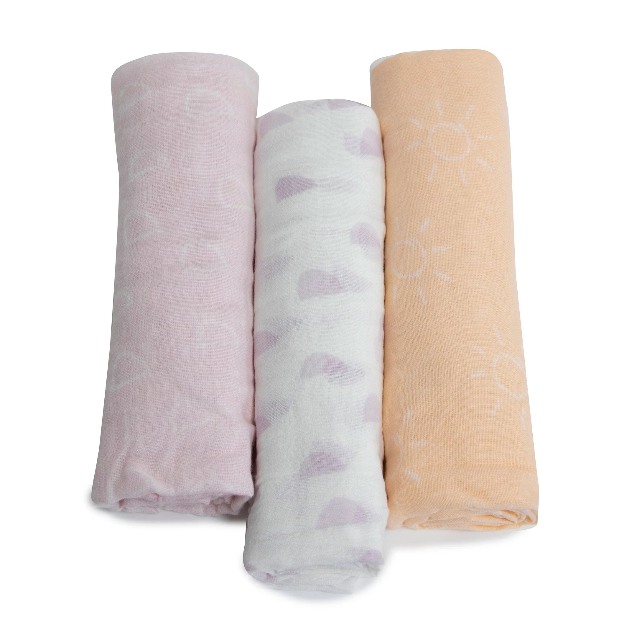 Bubba Blue Nordic 3pk Muslin Wraps Peach/Lilac