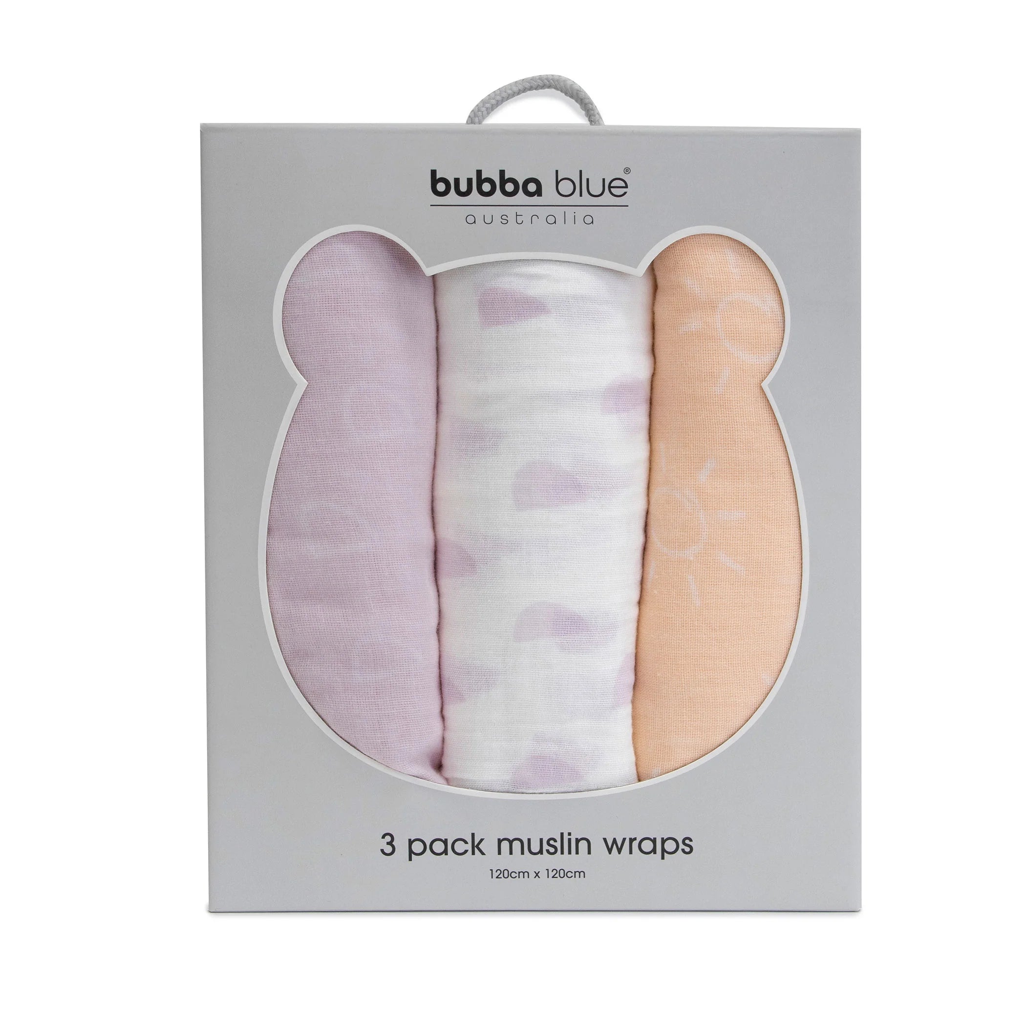 Bubba Blue Nordic 3pk Muslin Wraps Peach/Lilac