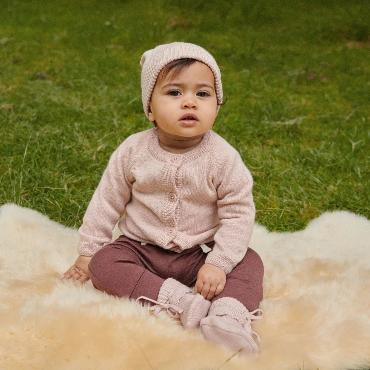Nature Baby Teddy Booties- Rose Dust