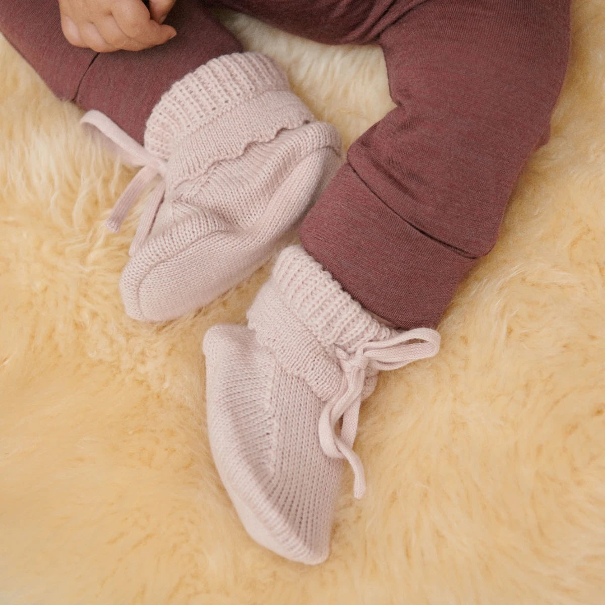 Nature Baby Teddy Booties- Rose Dust
