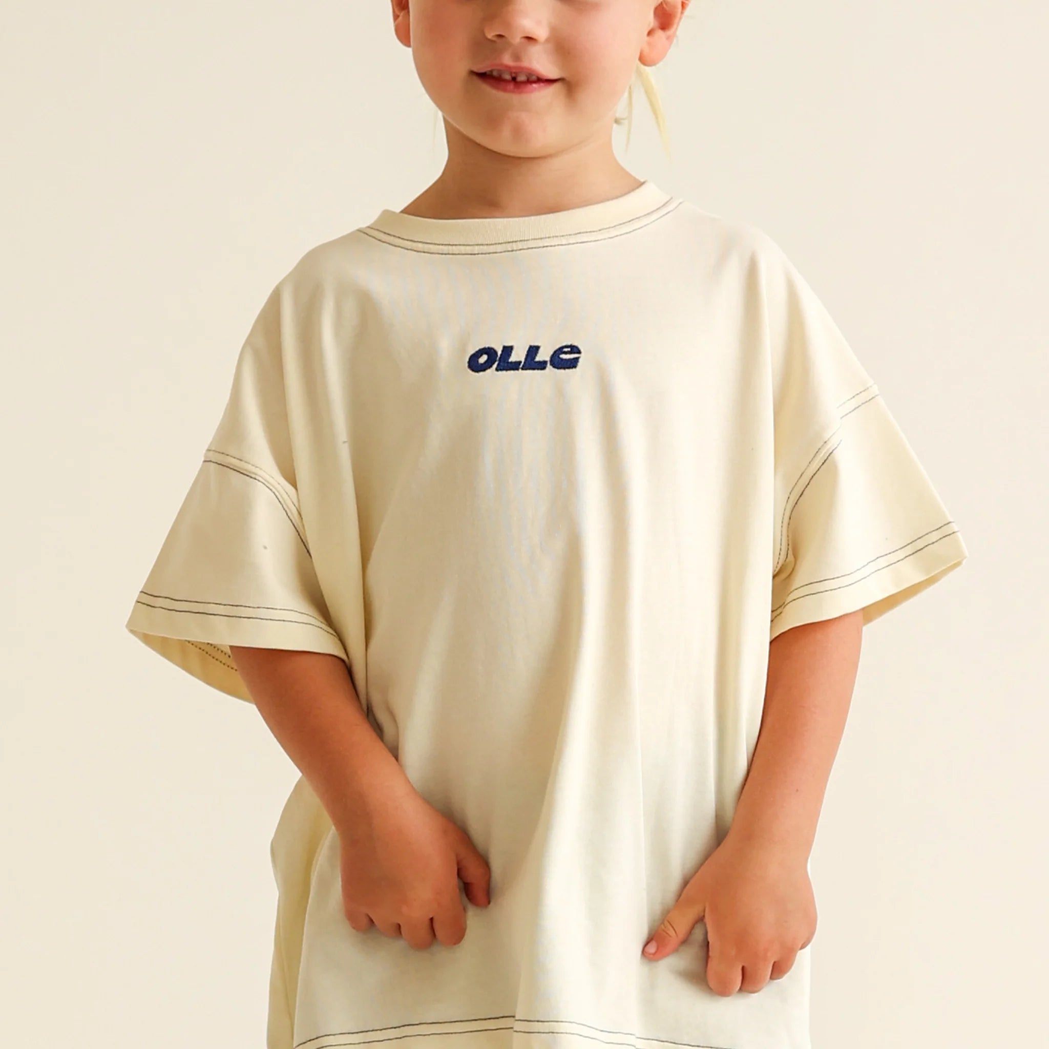 Olle Contrast Stitch Tee- Ecru