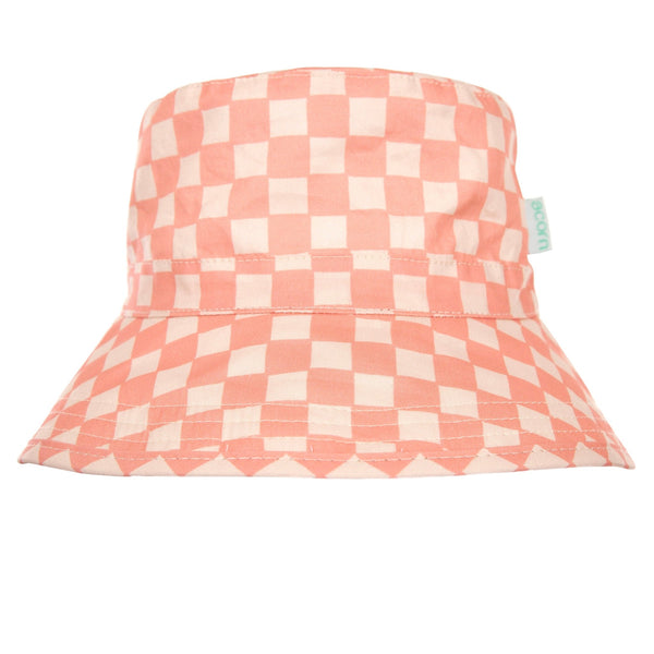 Acorn Kids Pink Checks Broad Brim Bucket Hat -Pink and Cream
