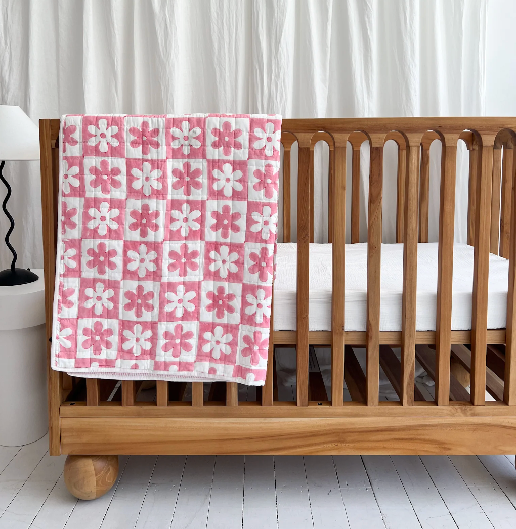 Seaka Boo Kantha Cot Quilt - Pink Soil