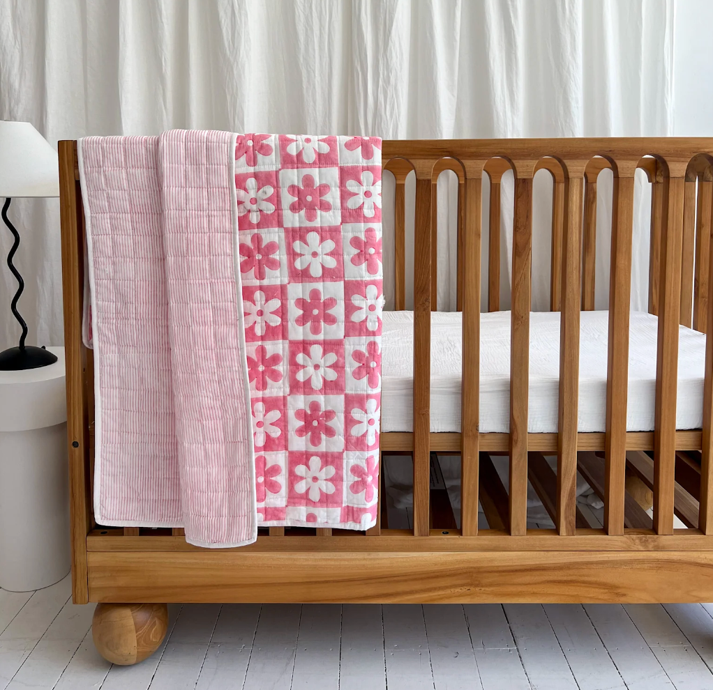 Seaka Boo Kantha Cot Quilt - Pink Soil