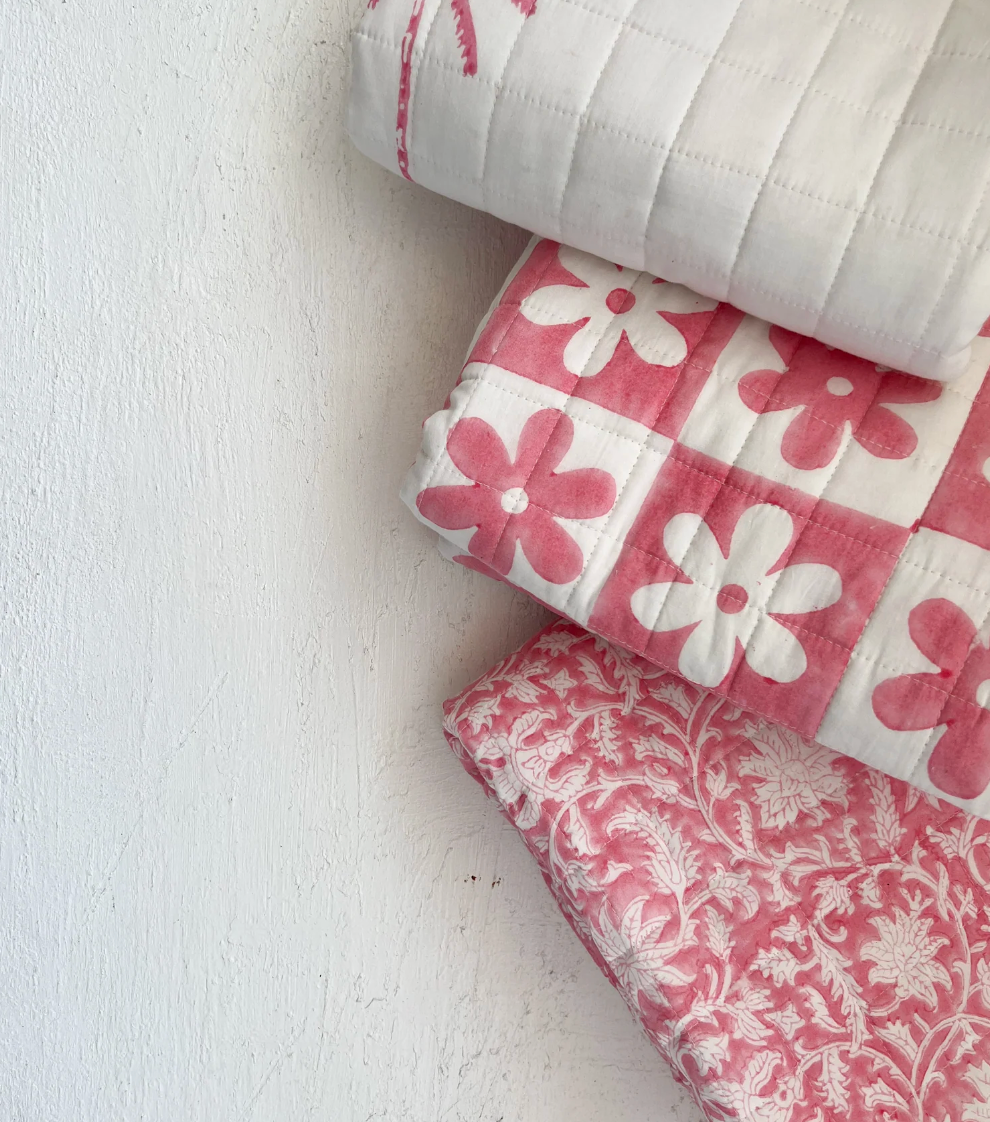 Seaka Boo Kantha Cot Quilt - Pink Soil