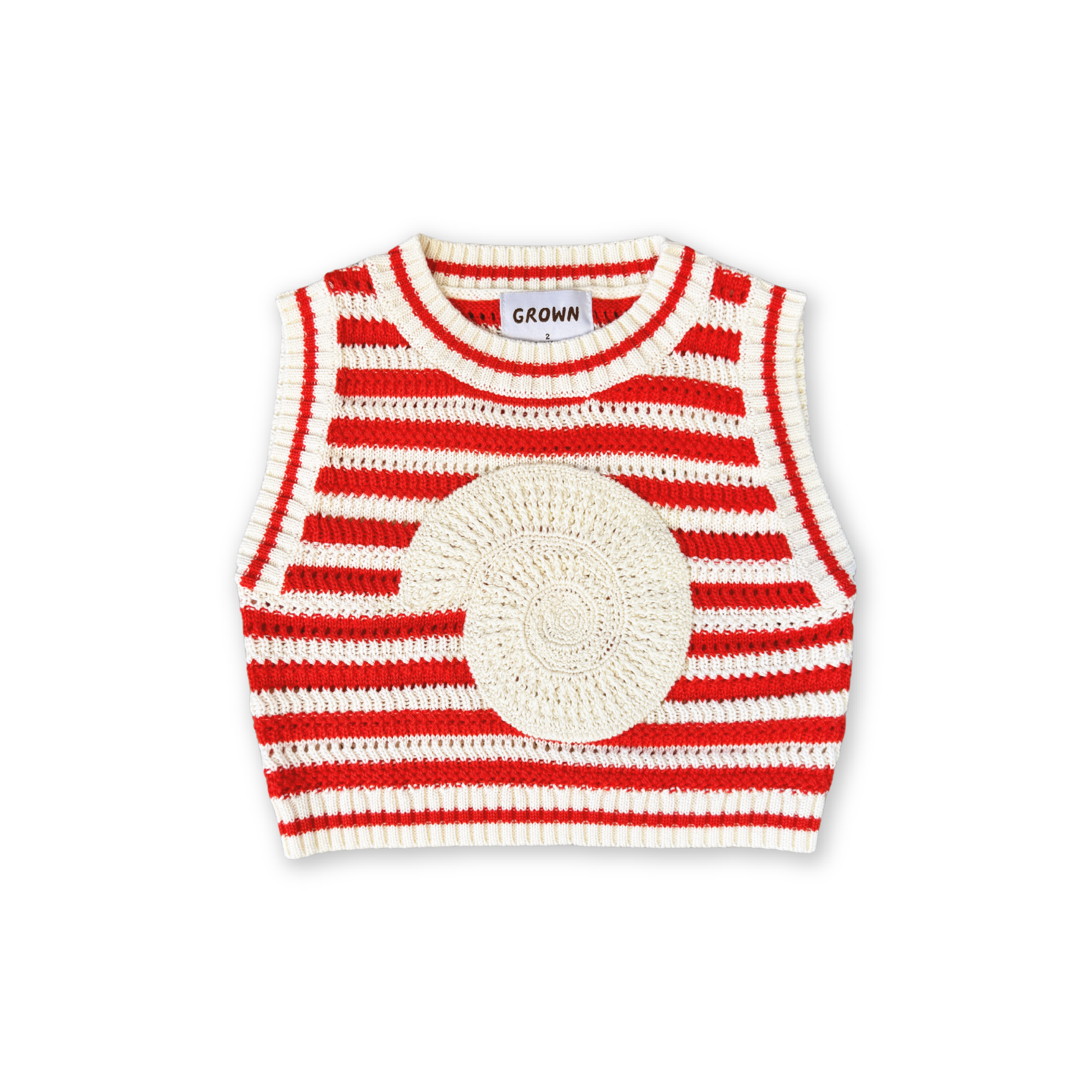Grown Organic Knitted Crochet-Shell Vest - Chilli