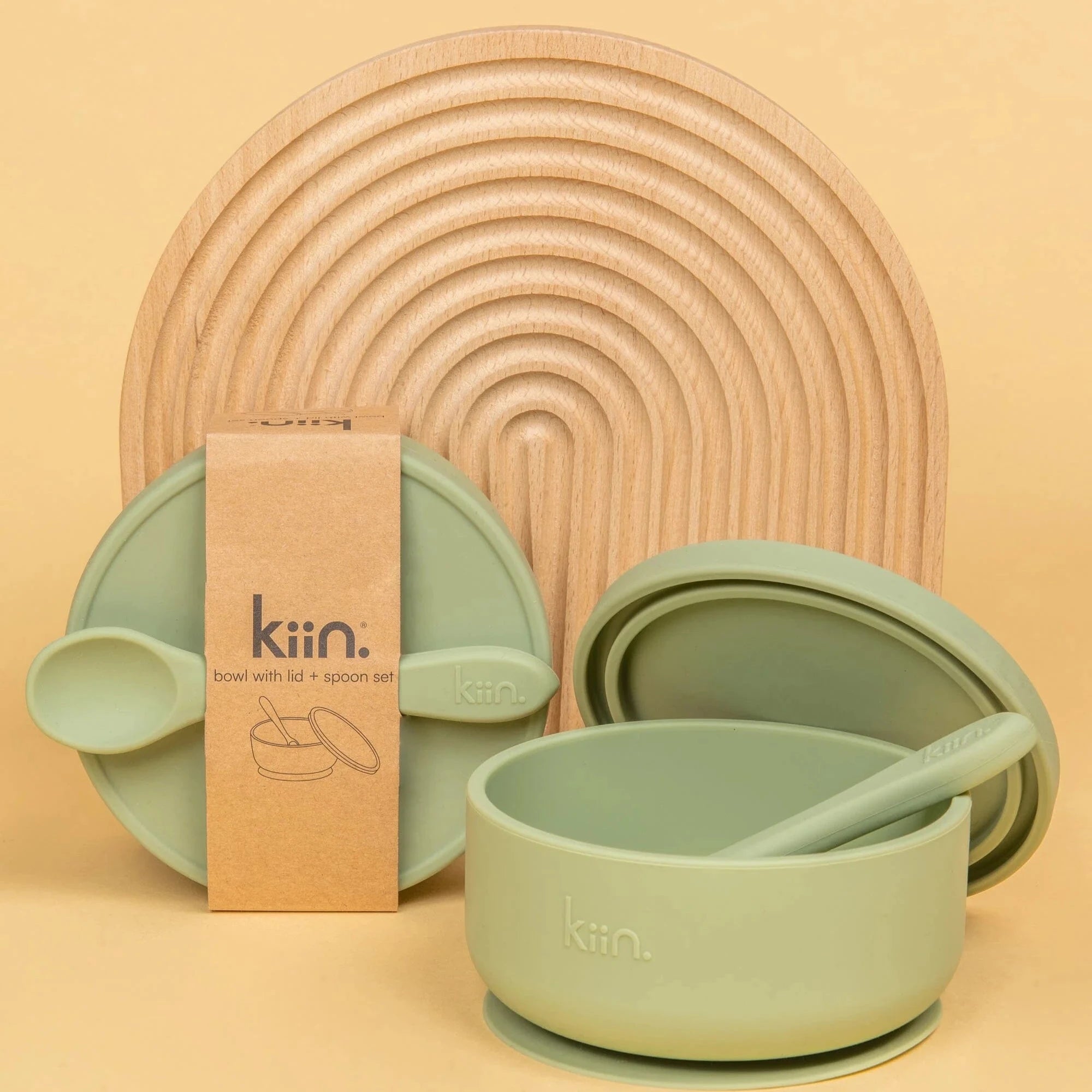 Kiin Silicone Suction Bowl Set with Lid and Spoon - Sage