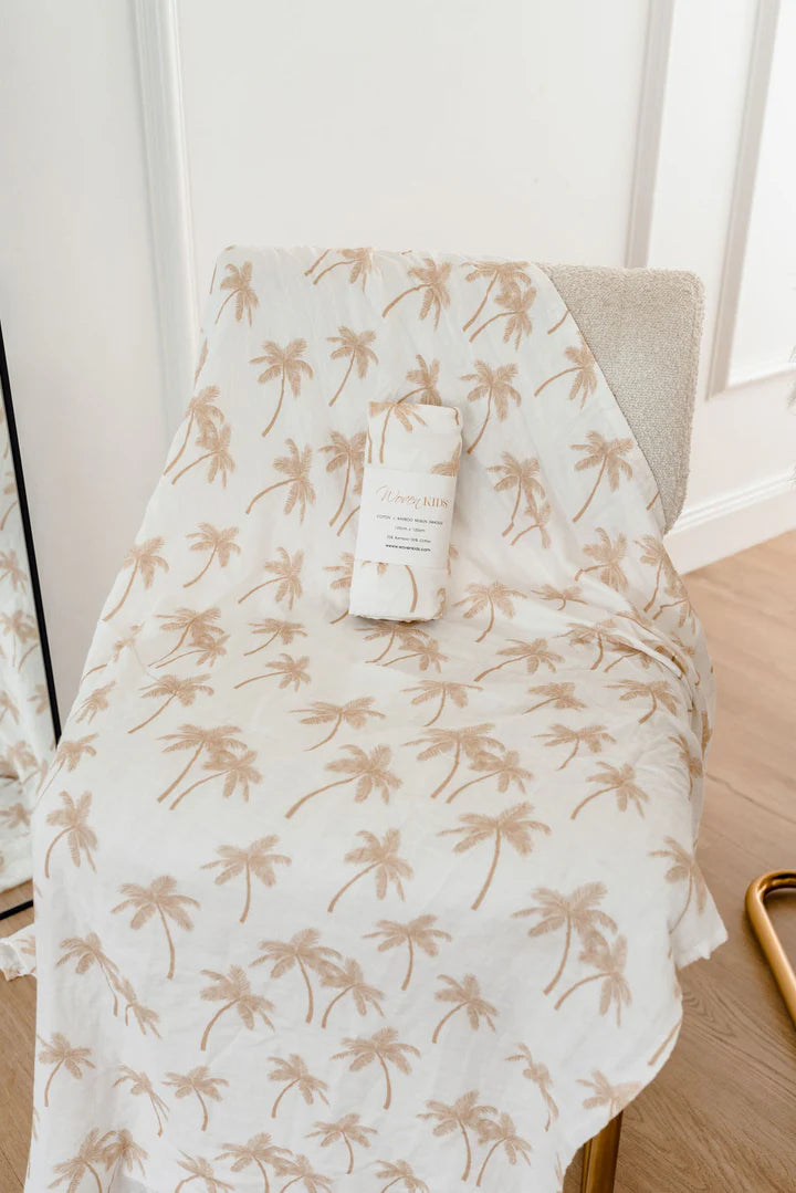 Woven Kids Cotton & Bamboo Swaddle - Tan Palm Tree