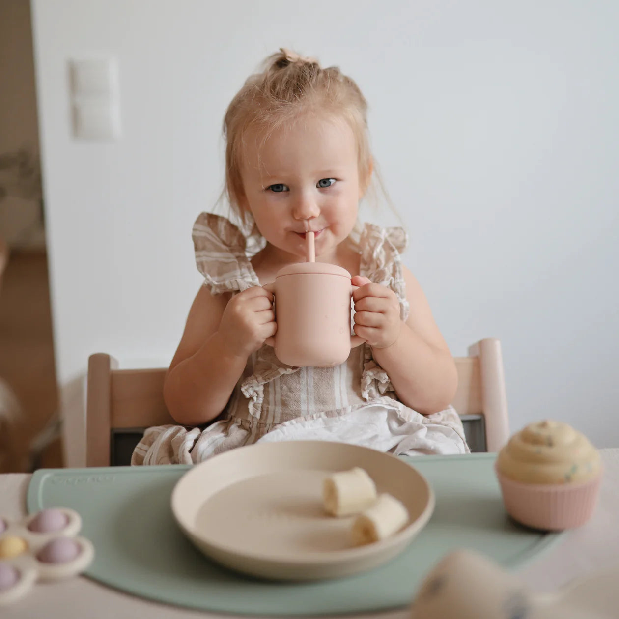 Mushie Silicone Training Cup & Straw - Blush