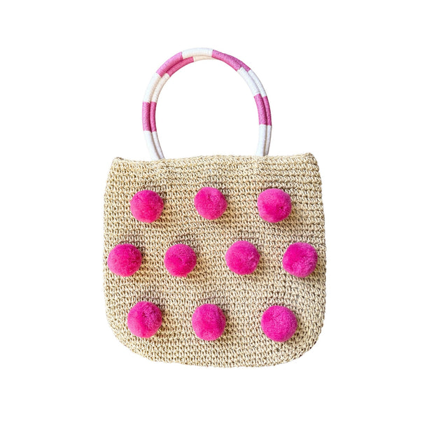Acorn kids Vienna Pom Pom Crochet Bag -Hot Pink Natural