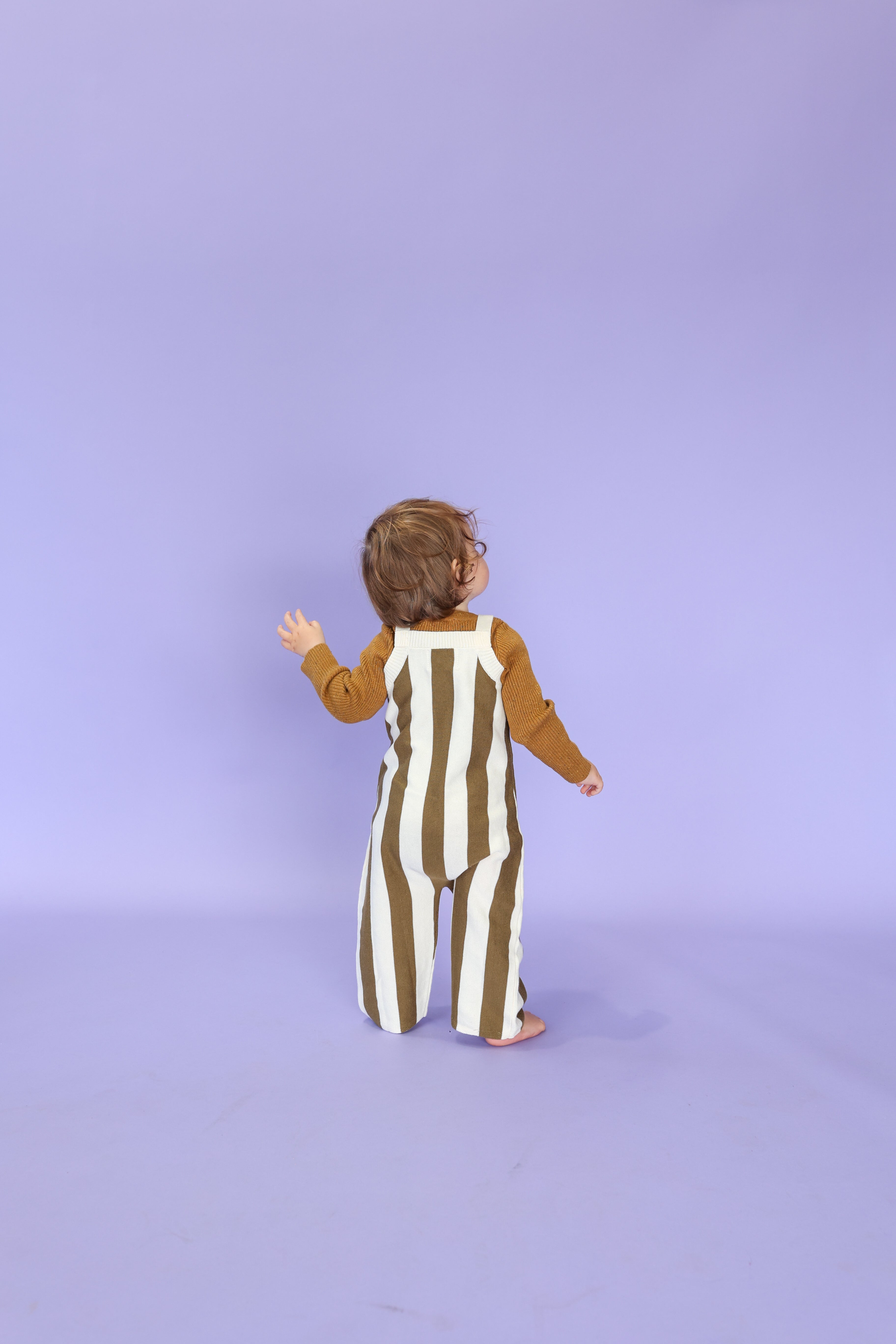Grown Vertical Stripe Knit Overalls Coffee
