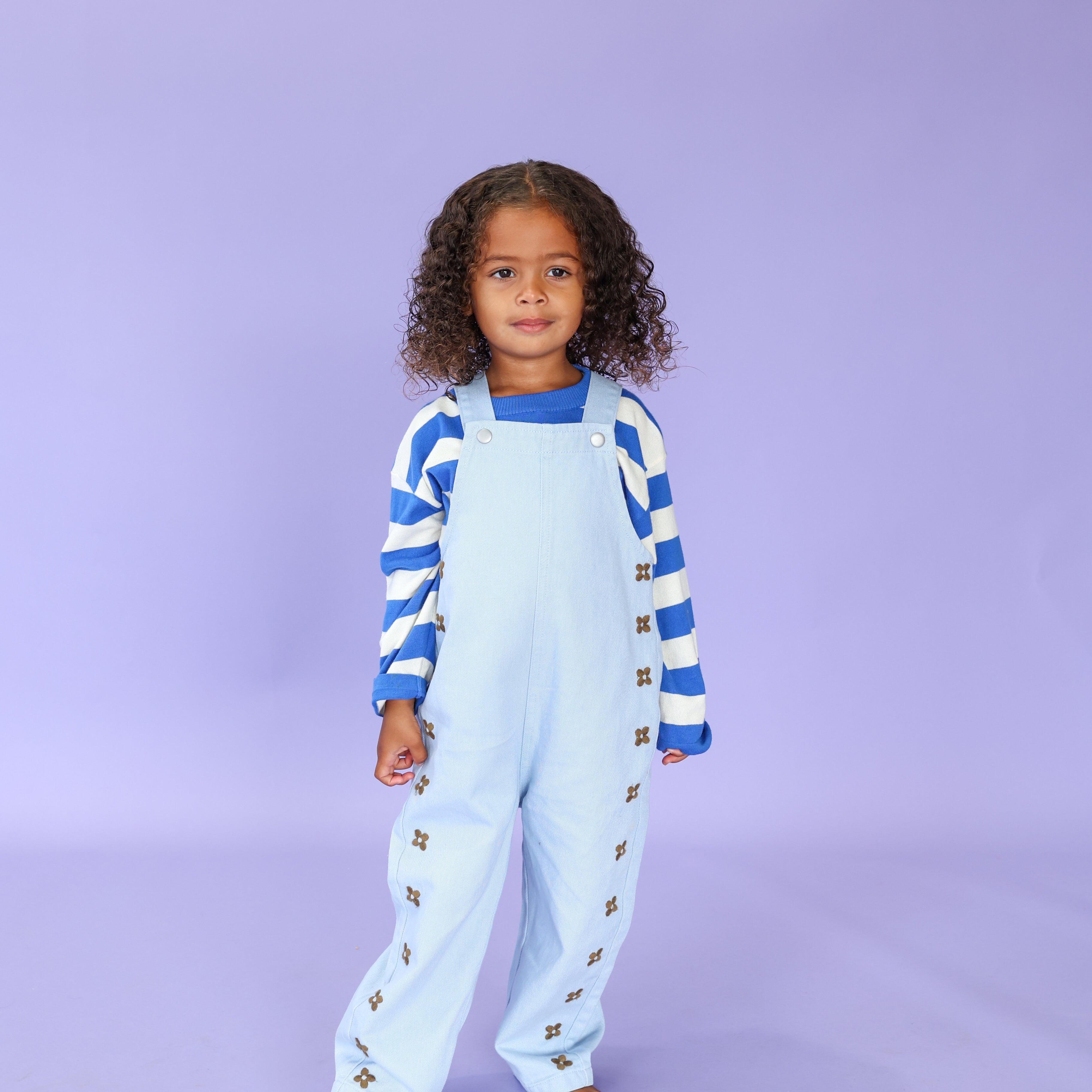 Grown Organic Embroidery Posy Overalls Ice Blue