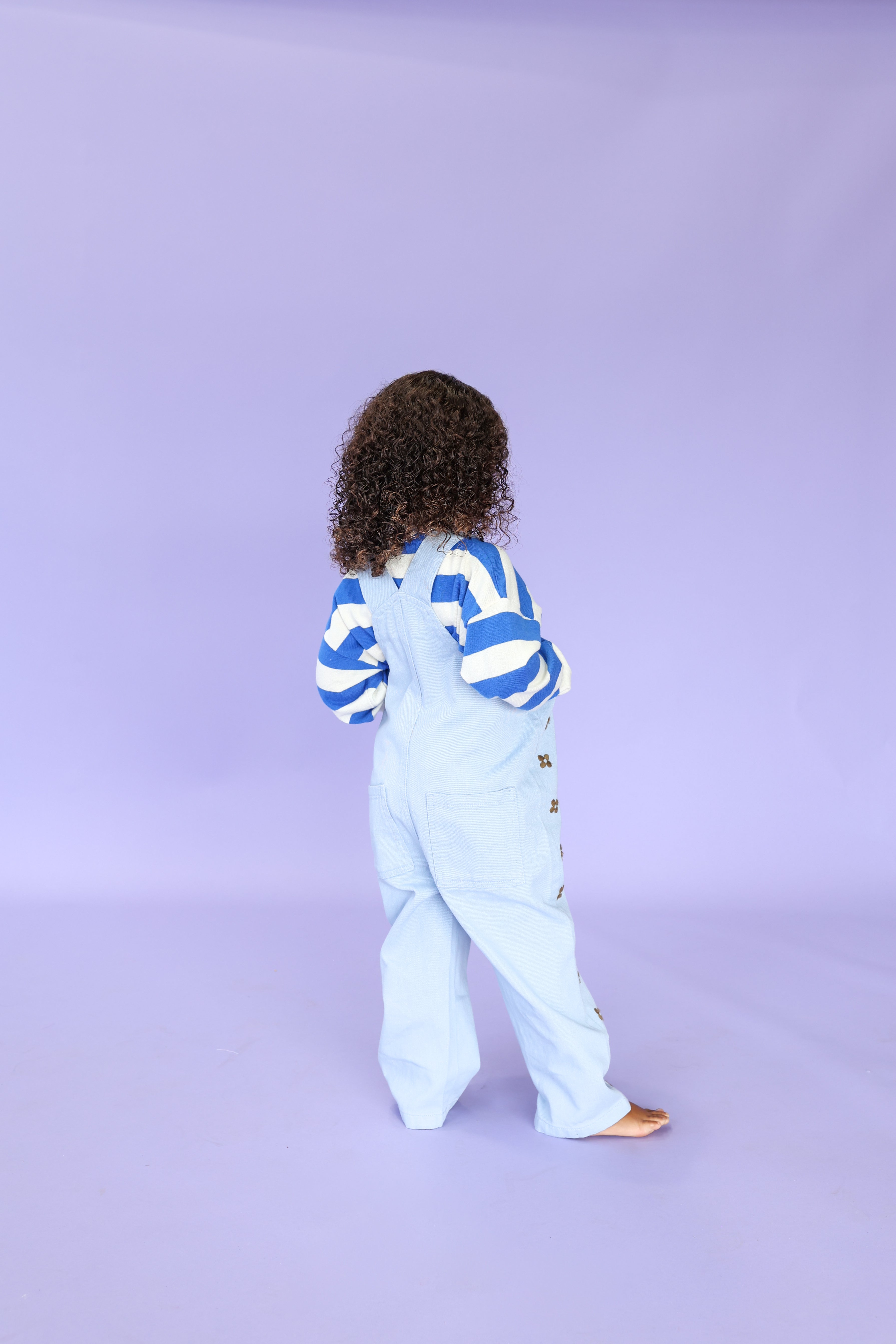 Grown Organic Embroidery Posy Overalls Ice Blue