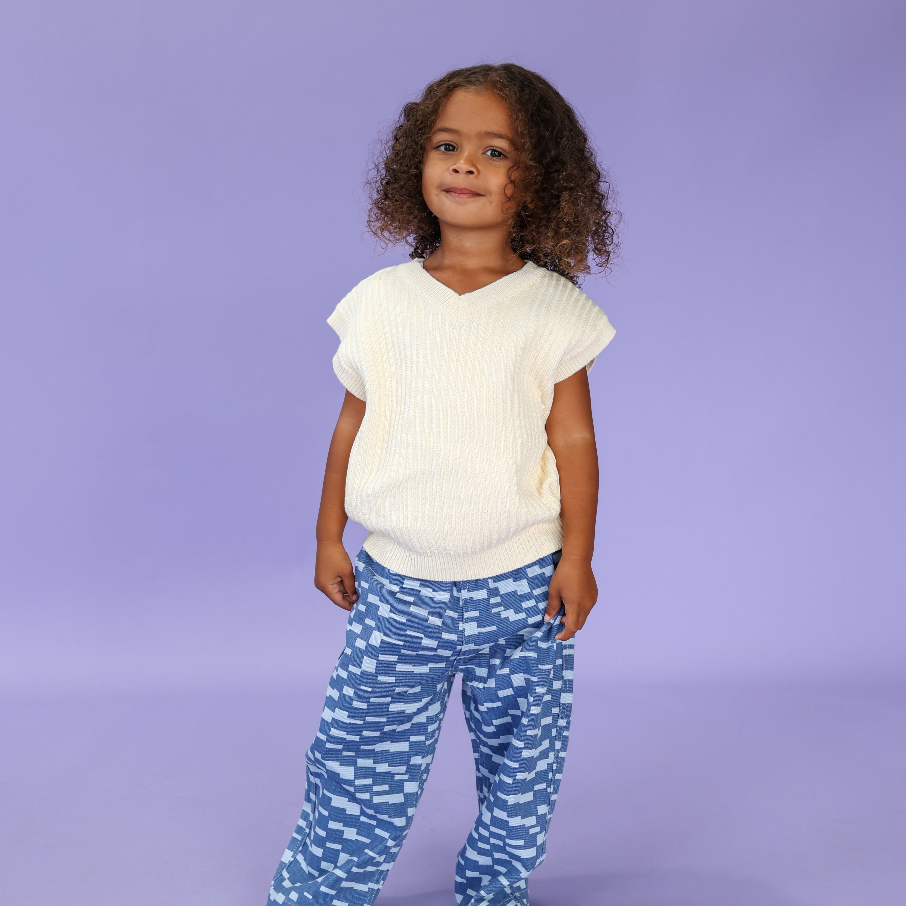 Grown Chunky Rib V-Neck Vest Milk