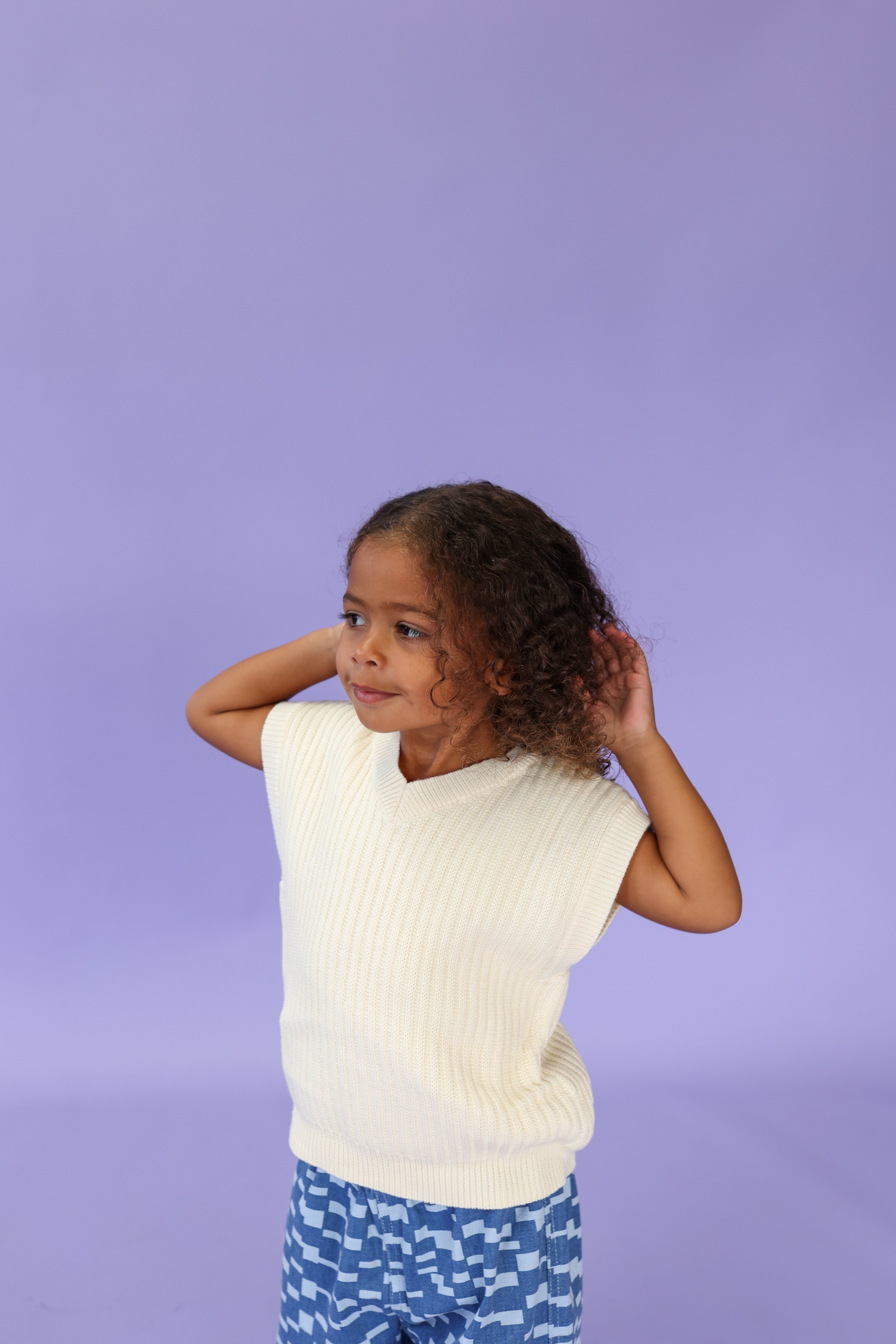 Grown Chunky Rib V-Neck Vest Milk