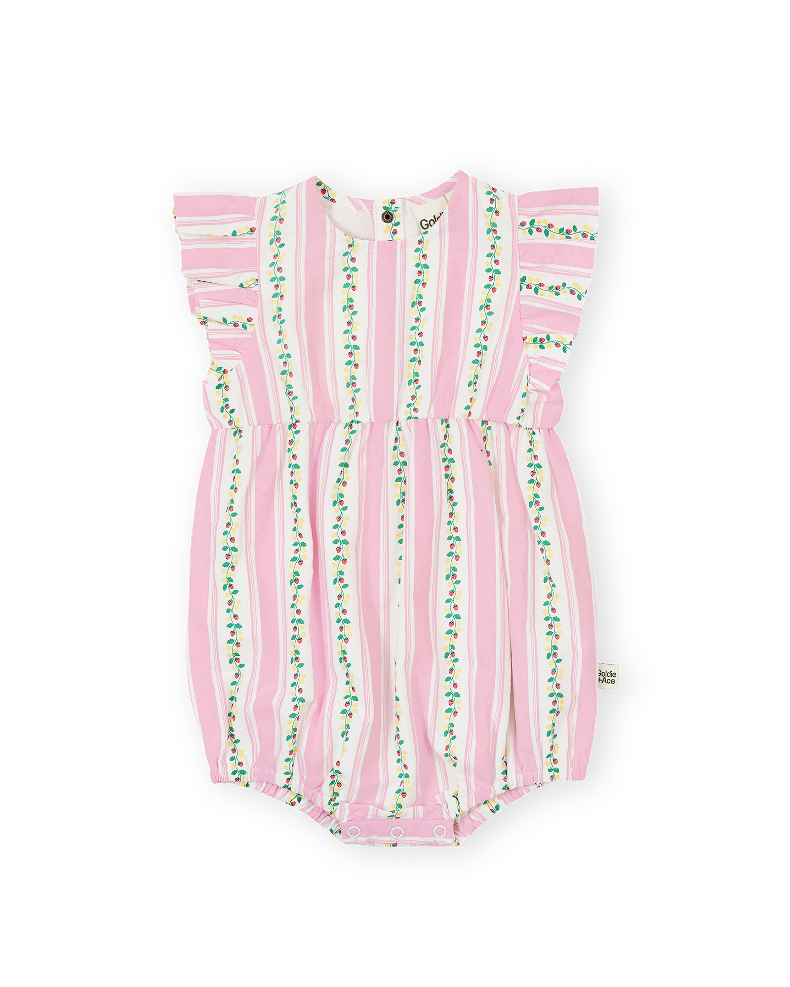 GOLDIE & ACE ANTIQUE STRIPE STRAWBERRY LANI ROMPER