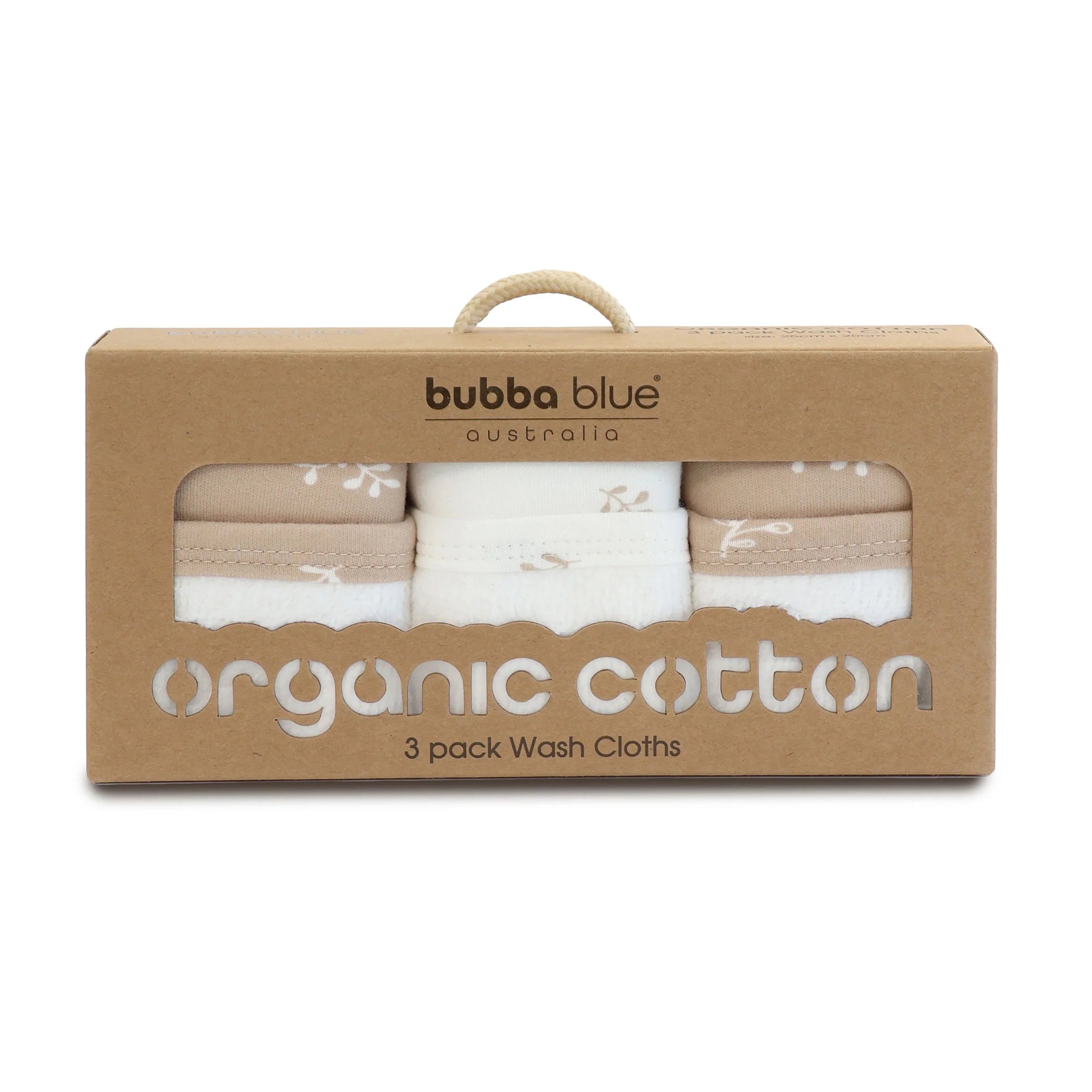 Bubba Blue Organic Cotton 3pk Wash Cloths - Chestnut