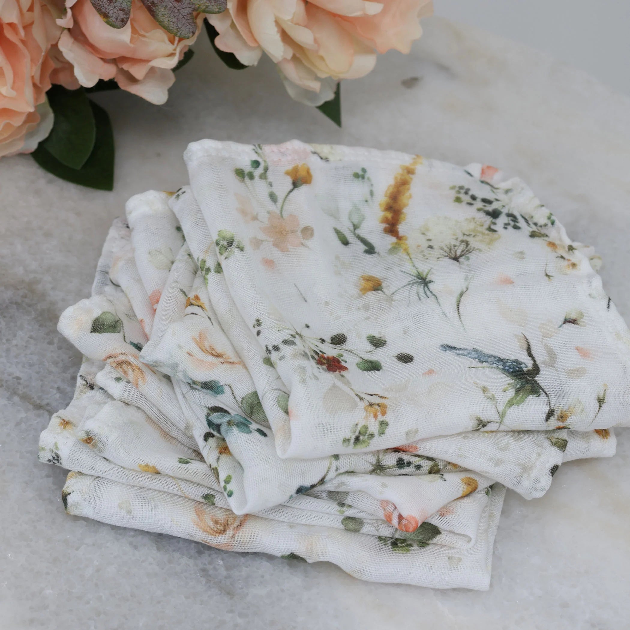 Bubba Blue Peonies Bamboo 6pk Muslin Face Washers